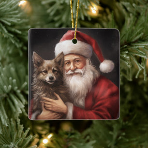 Ornement En Céramique Kelpie australienne avec Noël au Père Noël