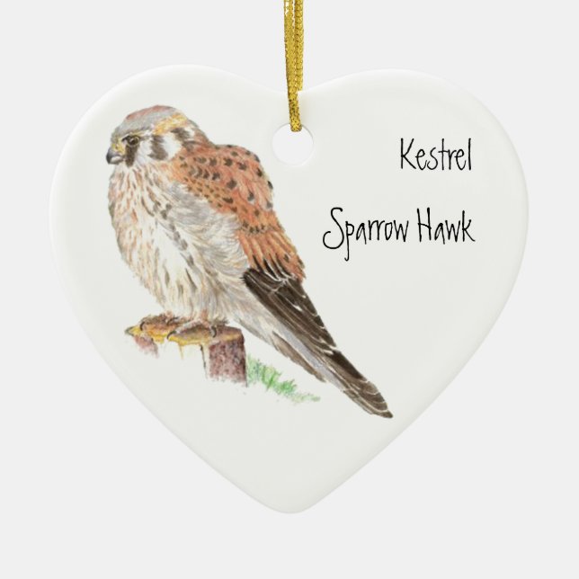 Ornement En Céramique Kestrel Sparrow Hawk, Aquarelle Oiseau Animal (Devant)