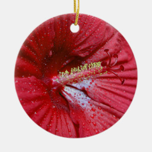 Ornement En Céramique Ketmie rouge avec des gouttes de pluie