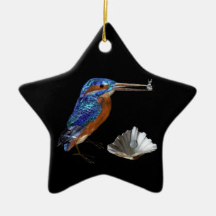 ORNEMENT EN CÉRAMIQUE KINGFISHER ,COQUILLES BLEUES SAPHIR ÉTOILE MONOGRA