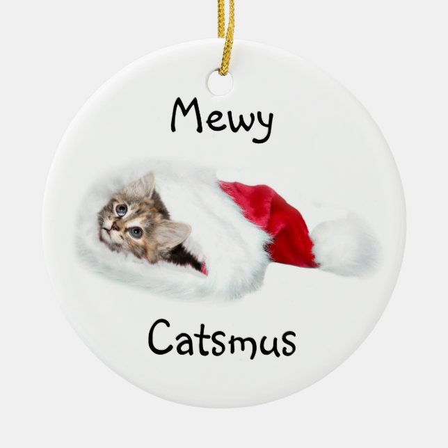 Ornement En Céramique Kitten à Santa Hat (Devant)