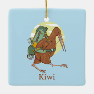 Ornement En Céramique Kiwi et rocher nz oiseaux ornement céramique