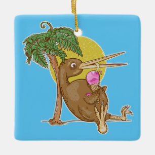 Ornement En Céramique Kiwi mangeant une crème glacée