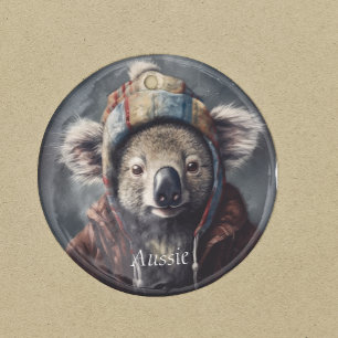 Ornement En Céramique Koala en casquette d'hiver, personnalisable