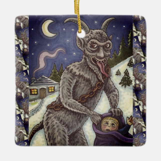 ORNEMENT EN CÉRAMIQUE KRAMPUS & ENFANTS NAUGHTY, HISTOIRE DE NOËL CRAYAN (Devant)