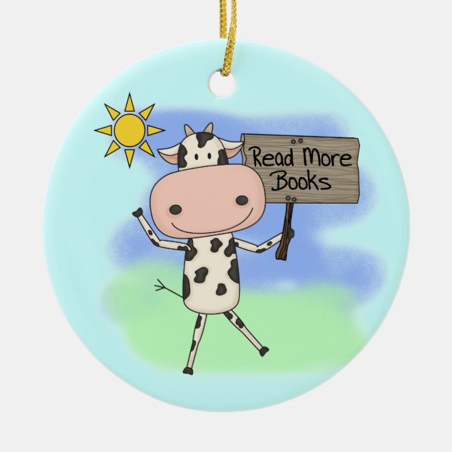 Ornement En Céramique La vache Lire Plus De Livres (Devant)
