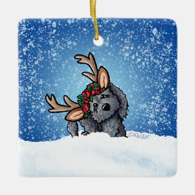 Ornement en céramique Labradoodle Reindeer (Devant)