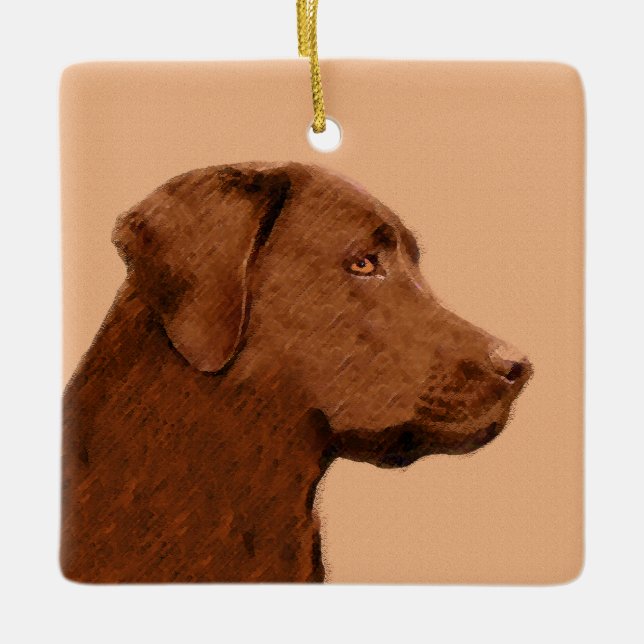 Ornement En Céramique Labrador Retriever (Chocolat) Peinture - Chien Art (Devant)