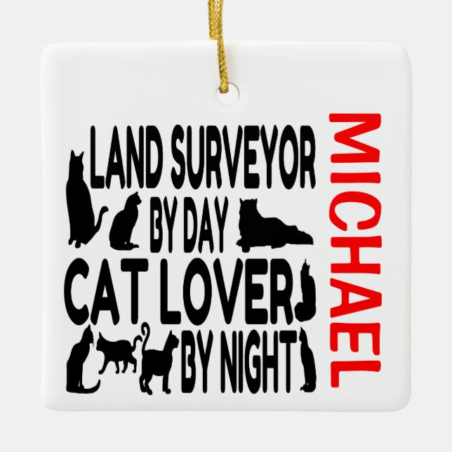 Ornement En Céramique Land Surveyor aime Chats CUSTOM (Devant)
