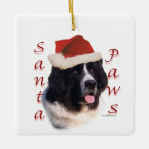 Ornement En Céramique Landseer Newfoundland Père Noël Paws