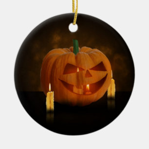 Ornement En Céramique Lanterne Citrouille d'Halloween avec bougies