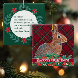 Ornement En Céramique Lapin avec baies Holly et Plaid personnalisable