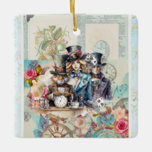 Ornement En Céramique Lapin blanc, Alice et Chapeau noir