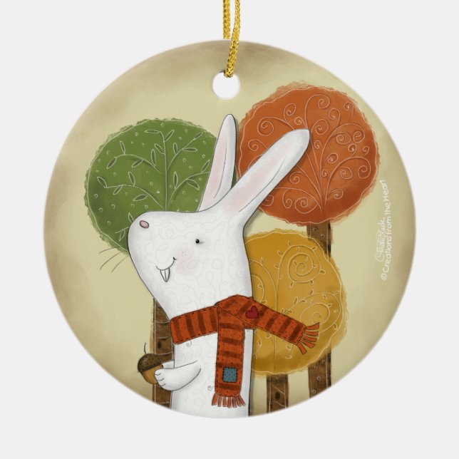 Ornement En Céramique Lapin de bois avec maïs (Devant)