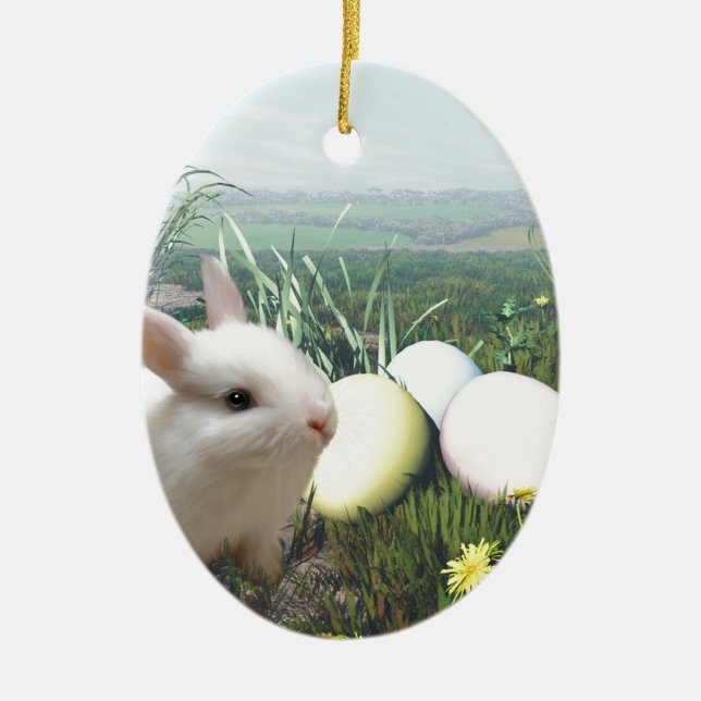 Ornement En Céramique Lapin de Pâques et Oeufs de Pâques (Devant)