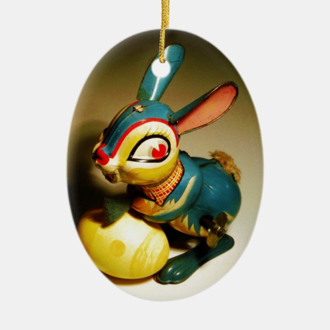 Ornement En Céramique lapin jouet et oeuf jaune pâle (Devant)