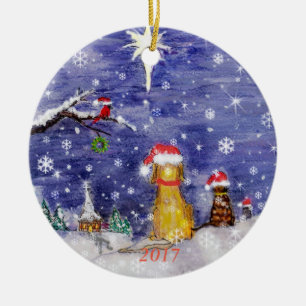 Ornement En Céramique L'aquarelle 2017 de Noël des animaux