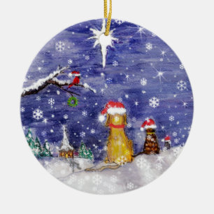 Ornement En Céramique L'art d'aquarelle de Noël d'animaux même