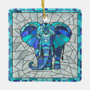 Ornement En Céramique L'art de la mosaïque Blue Elephant