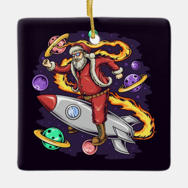 Ornement En Céramique L'astronaute Père Noël dans l'espace  (Devant)