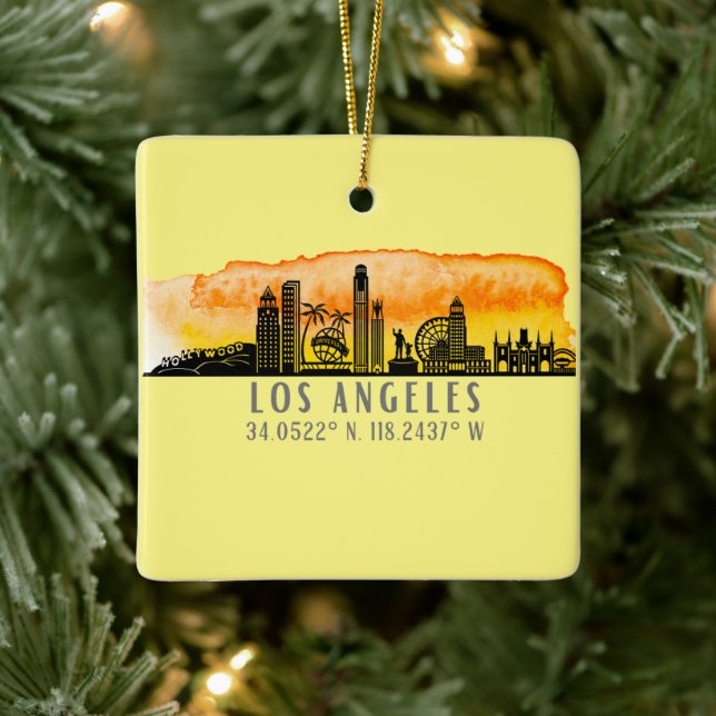 Ornement En Céramique Latitude et longitude de Los Angeles Skyline (Arbre)
