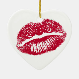 Ornement En Céramique Le Baiser, Lèvres Rouges