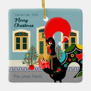 Ornement En Céramique Le coq portugais avec un cadeau de Noël