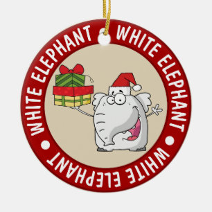 Ornement En Céramique Le dessin de l'éléphant blanc Santa Hat