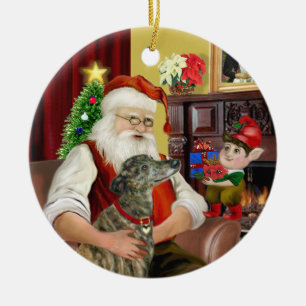 Ornement En Céramique Le lévrier tacheté de Père Noël