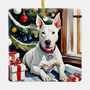 Ornement En Céramique Le Noël fébrile et festif de Bull Terrier