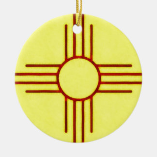 Ornement En Céramique Le Nouveau Mexique jaune et rouge Zia