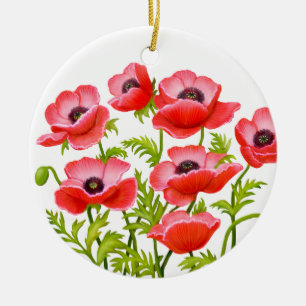 Ornement En Céramique Le pavot cultivé rouge fleurit l'ornement