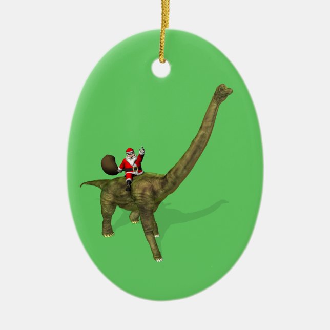 Ornement En Céramique Le Père Noël À cheval Sur Brachiosaurus (Devant)