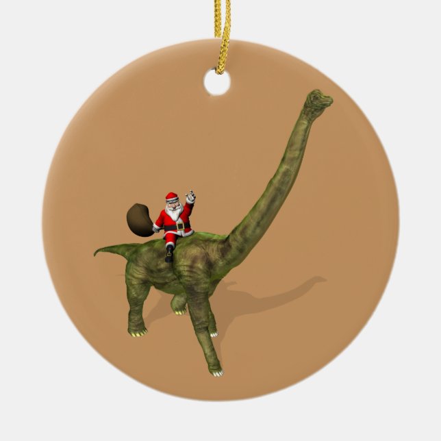 Ornement En Céramique Le Père Noël À cheval Sur Brachiosaurus (Devant)