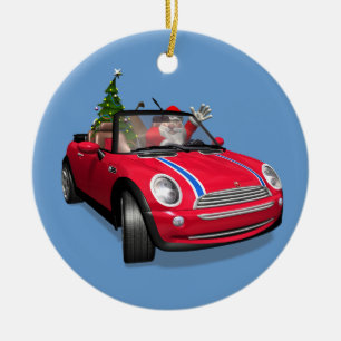 Ornement En Céramique Le Père Noël Conduit Une Mini