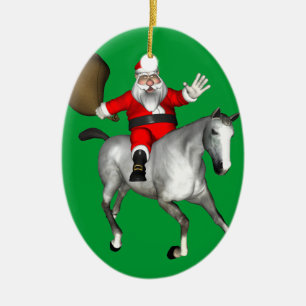 Ornement En Céramique Le Père Noël Monte Un Cheval Gris