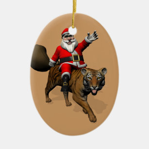 Ornement En Céramique Le Père Noël Monte Un Tigre