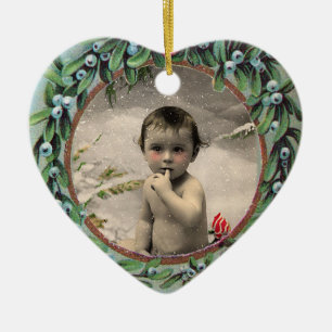 ORNEMENT EN CÉRAMIQUE LE PREMIER MODÈLE PHOTO DU COEUR DE NOËL DE BÉBÉ