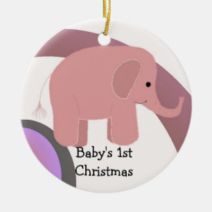 Ornement En Céramique Le premier Noël de bébé Éléphant Rose