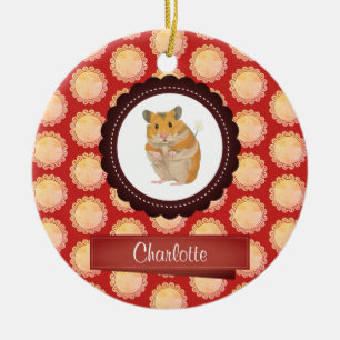 Ornement En Céramique Le rouge ajoutent votre hamster nommé