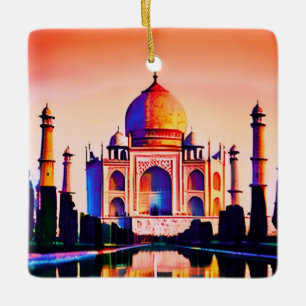 Ornement En Céramique Le Taj Mahal contre un ciel couché de soleil