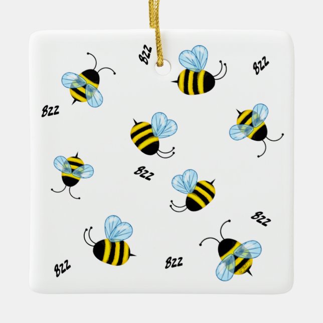 Ornement En Céramique Les bourdonnements d'abeilles bourdonnantes joyeux (Devant)