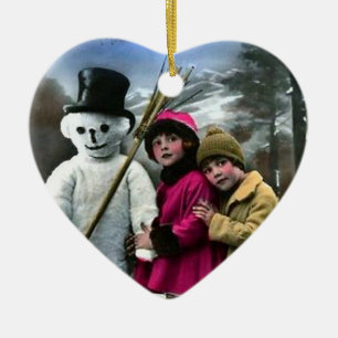 ORNEMENT EN CÉRAMIQUE LES ENFANTS AVEC LA NEIGE