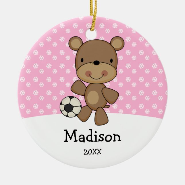 Ornement En Céramique Les enfants de rose d'ours de ballon de football (Devant)