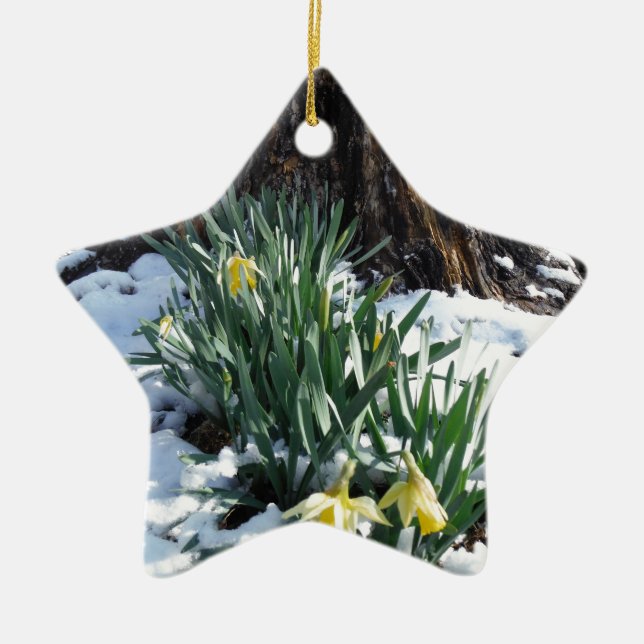 Ornement En Céramique Les jonquilles jaunes dans la neige (Devant)