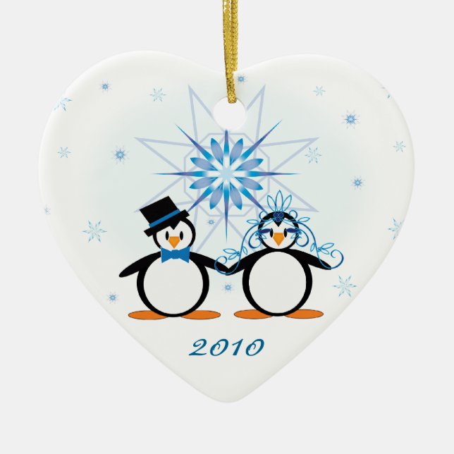 Ornement En Céramique Les pingouins de mariage d'hiver (Devant)