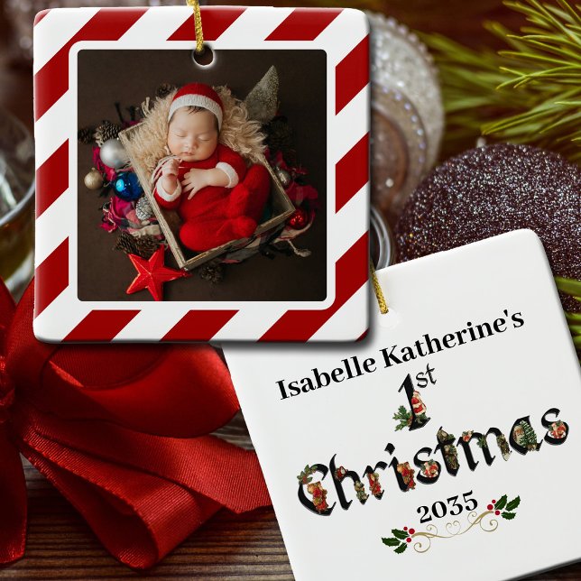 Ornement En Céramique Les premiers souvenirs de Noël du bébé (Beautiful personalized keepsake ornament commemorating Baby's 1st Christmas.)