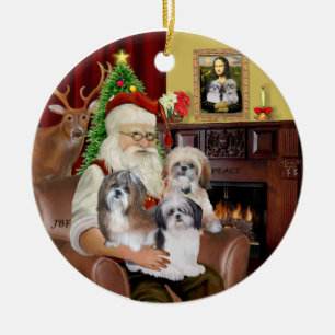 Ornement En Céramique Les Shih Tzus du Père Noël (TROIS)