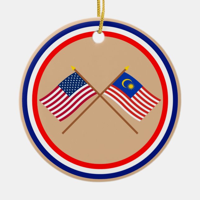 Ornement En Céramique Les USA et drapeaux croisés par Malaisie (Devant)