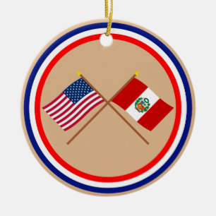 Ornement En Céramique Les USA et drapeaux croisés par Pérou
